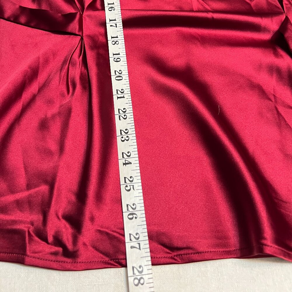 Belle Poque Burgundy Satin Cowl Neck Blouse Women L Tie Back Long Sleeve Office - Picture 7 of 9